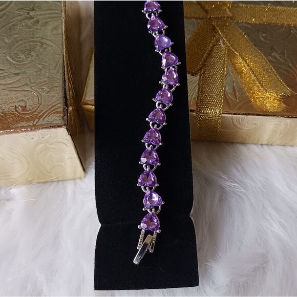 Purple Hearts STERLING Silver Bracelet - Picture 7 of 16